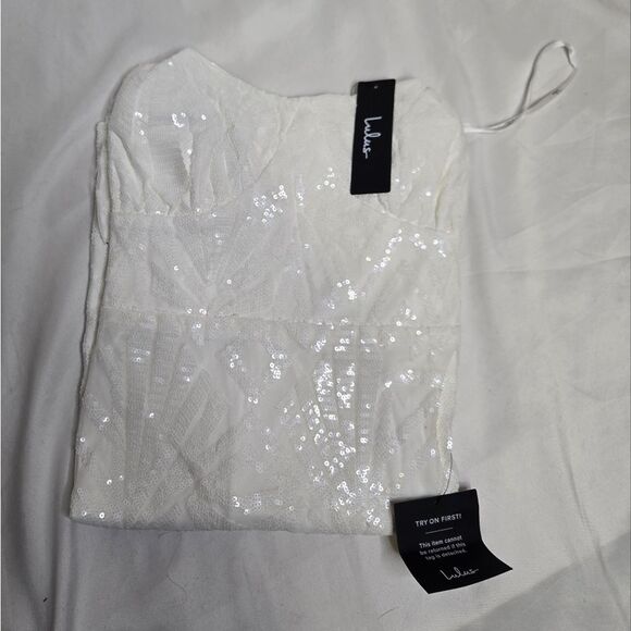 NEW Lulu's Know Your Worth white sequin thick strap square neck mini dress XL - Picture 5 of 14